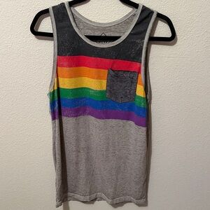 Well Worn Gray Tank Top with Rainbow Stripes size Medium